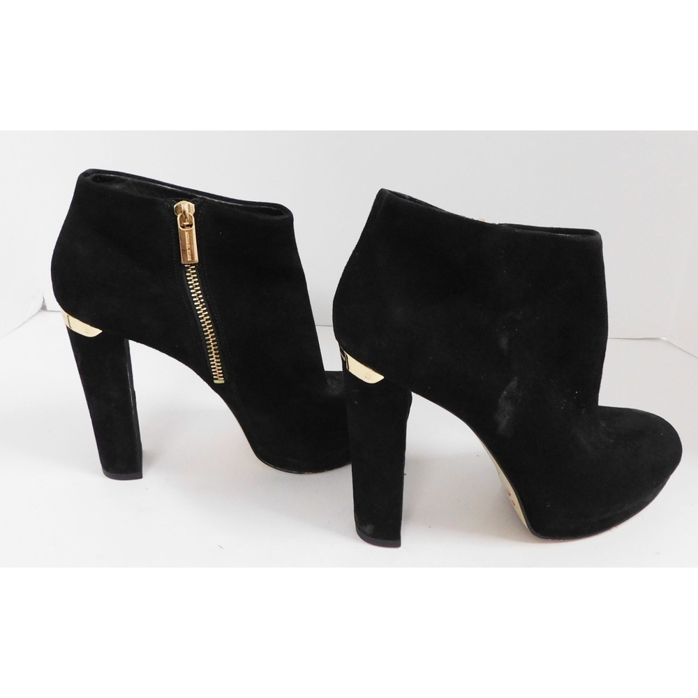 Michael Kors Haven Platform Booties Black Suede Ankle with Gold Accents 7‎ M